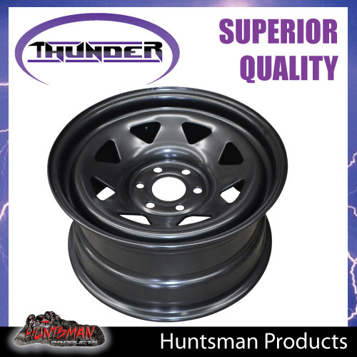 17X8 Sunraysia 6/114.3 PCD +20 Offset Black Thunder Steel Rim D40 NP300