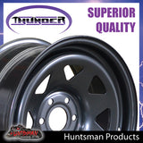 17X8 Sunraysia 6/114.3 PCD +20 Offset Black Thunder Steel Rim D40 NP300