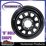 16x8 6 Stud Black Thunder D Hole Steel Wheel Rim -23 Offset. 6/139.7 PCD.  Fits Landcruiser, Patrol etc