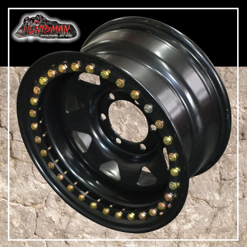 15X8 Beadlock 6 STUD BLACK STEEL WHEEL -23 OFFSET