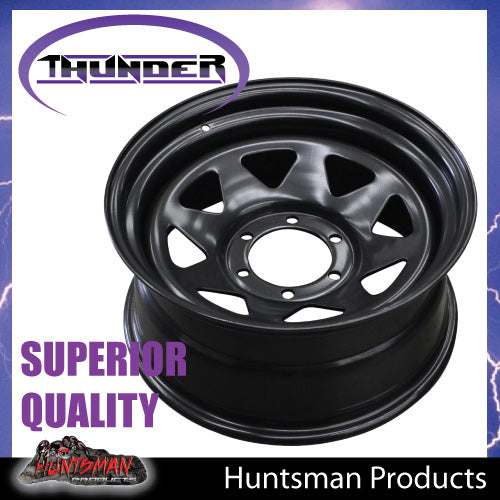 17X8 6 Stud Black Thunder Rim -13 Offset. 6/139.7 PCD.  Fits Landcruiser, Patrol etc