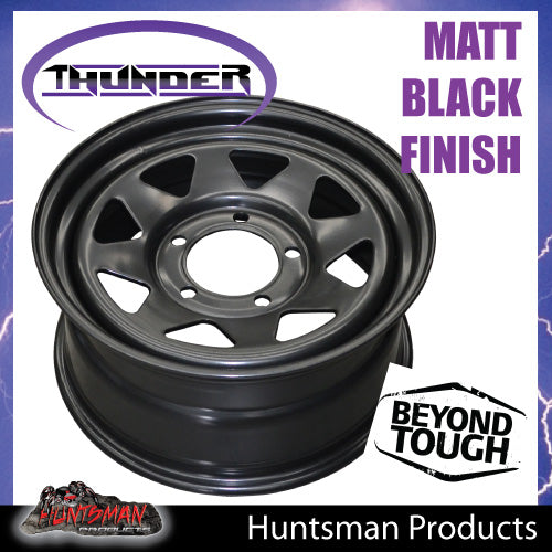 17x8 5 Stud Black Thunder Steel Rim 5/150, +30 suits Landcruiser 100/200 Series Pattern