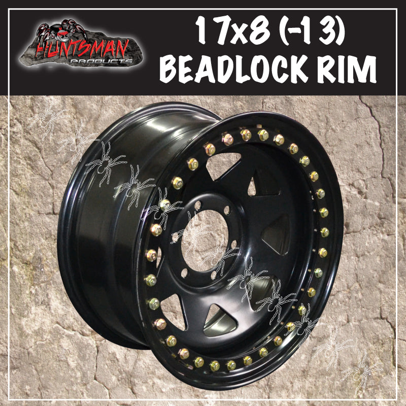 17X8 Beadlock 6 STUD BLACK STEEL WHEEL -13 OFFSET