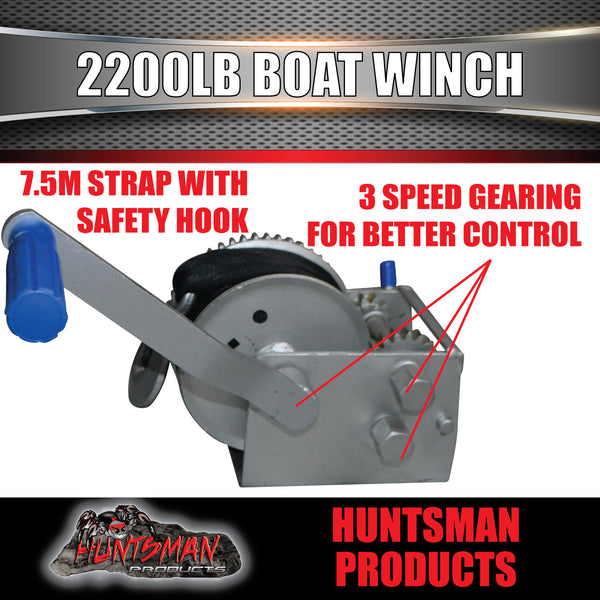 2200lbs 1000kg 7.5m Strap Boat Trailer Winch Dacromet Coat 10/5/1:1 Marine Ratio