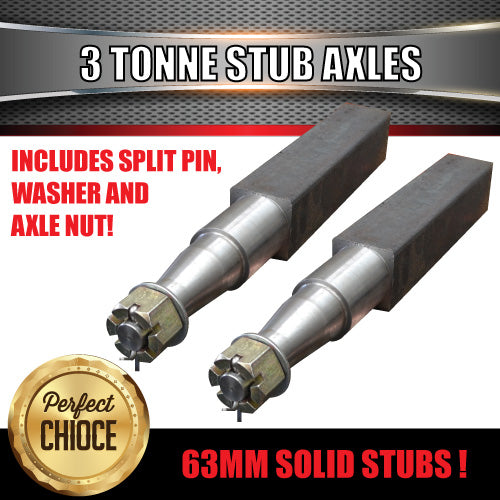 x2 3000kg Trailer Caravan Stub Axle 63mm Square x 500mm suit 30210 &29749 Bearings