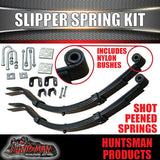2x Trailer 4 Leaf 45mm Eye & Slipper Springs with Hanger & U Bolt Kit 900kg.