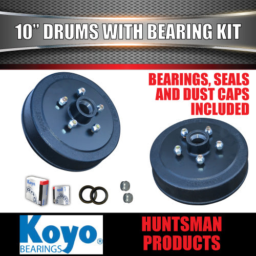 2X Trailer 10" Drums Suit Commodore 5/120 PCD & S/L (Ford) Koyo Bearings