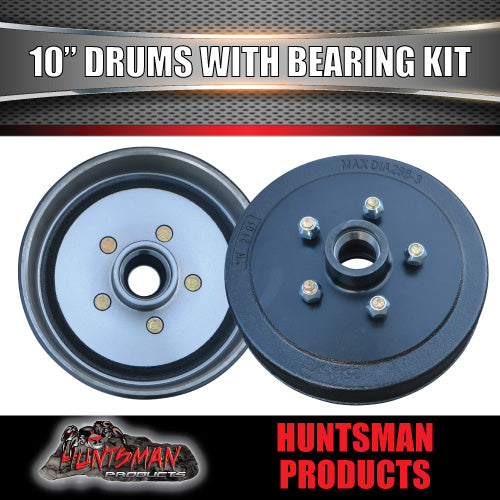2X Trailer 10" Drums Suit Commodore 5/120 PCD & S/L (Ford) Bearings