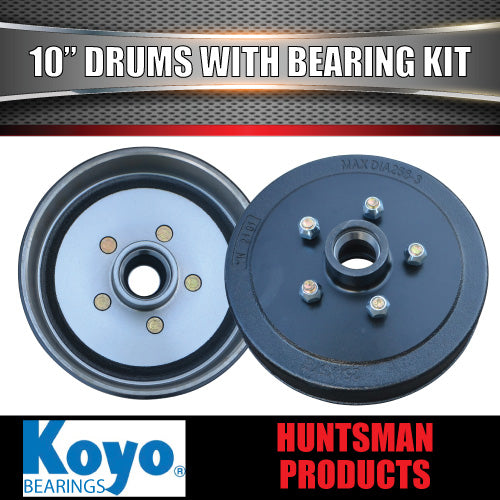 2X Trailer 10" Drums Suit HQ Holden 5/120.65 PCD & L/M (Holden) Koyo Bearings