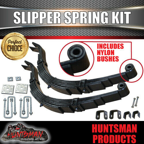 2x 7 Leaf 45mm Eye & Slipper Springs with Hanger & U Bolt Kit 1350kg.