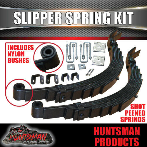 2x 9 Leaf 45mm Eye & Slipper Springs with Hanger & U Bolt Kit 1600kg.
