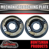 2x 9" Mechanical Drum Trailer Backing Plates With Brake Shoes. Caravan Camper