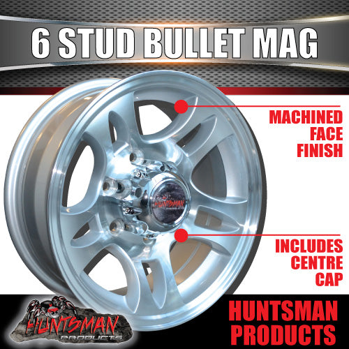 16x6 6 Stud Bullet Caravan Trailer Alloy Mag Wheel.