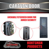 RHS Hinge Caravan Black Access Security Side door + Locking Flyscreen. 1750mm x 625mm