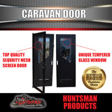 RHS Hinge Caravan Black Access Security Side door + Locking Flyscreen. 1750mm x 625mm