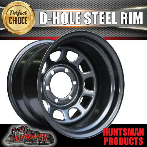 17X9 6 Stud Black "D Hole" Thunder Steel Rim -30 Offset 6/139.7 PCD.  Fits Landcruiser, Patrol etc