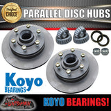 x2 12" Natural 1600kg 6 Stud Parallel Trailer Discs 6/139.7 PCD. Koyo Bearings