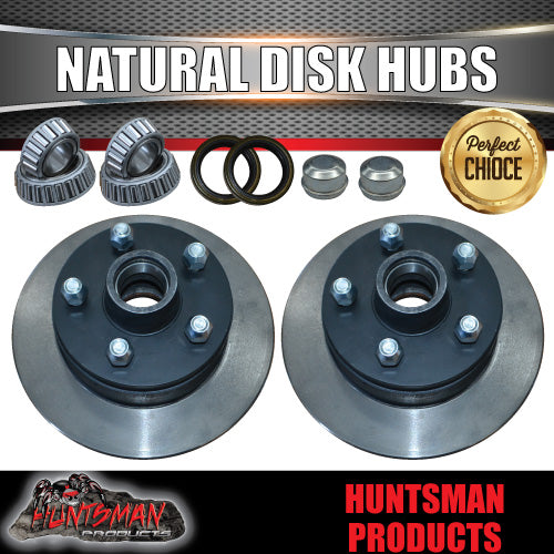 2x 10" Trailer Caravan Natural Disc Hubs HT Holden Pattern & LM Bearings 5/108