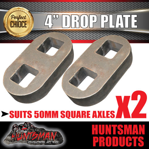2X 4" Drop axle plates suits 50mm square trailer Caravan axle. 40mm thick