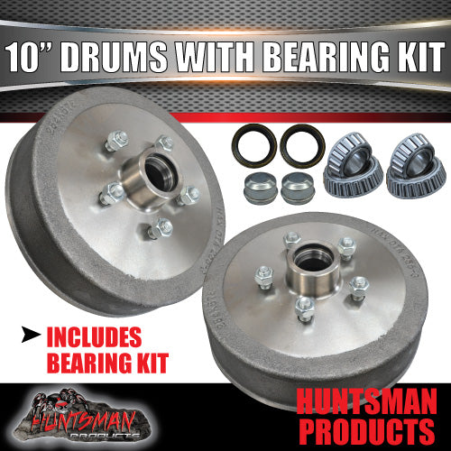 2X Trailer 10" Drums Suit 5 Stud Landcruiser. 5/150 PCD & S/L (Ford) Bearings