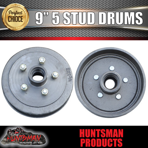2X 9" 5 Stud Trailer Brake Drums 5 Stud Landcruiser & S/L Bearings