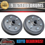 2X 9" Drums 6 Stud Landcruiser Pattern. 6/139.7 PCD & LM Koyo Bearings