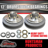 2x 12" 3 Tonne 6 Stud Caravan Trailer Electric Brake Drums & Bearings Suit Huntsman & Alko