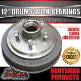 2X 12" 3 Tonne 5 Stud L/C Electric Trailer Caravan Brake Drums & Bearings.  Suit Huntsman & Alko