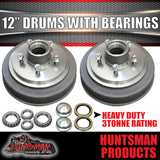 2X 12" 3 Tonne 5 Stud L/C Electric Trailer Caravan Brake Drums & Bearings.  Suit Huntsman & Alko