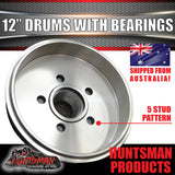 2X 12" 3 Tonne 5 Stud L/C Electric Trailer Caravan Brake Drums & Bearings.  Suit Huntsman & Alko