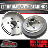 2X 12" 3 Tonne 5 Stud L/C Electric Trailer Caravan Brake Drums & Bearings.  Suit Huntsman & Alko