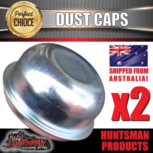 2x steel 76.5mm 3 tonne trailer hub dust caps.