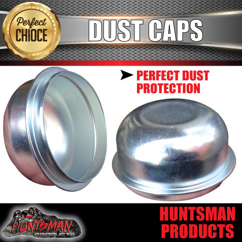 2x steel 76.5mm 3 tonne trailer hub dust caps.