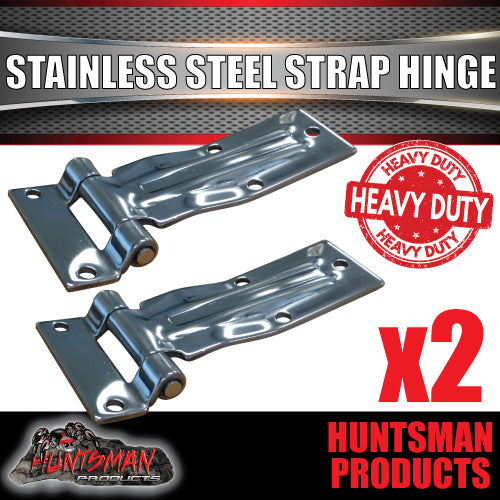 x2 large Stainless Steel Strap Style Hinge For Truck Trailer Boat Box Cabinet