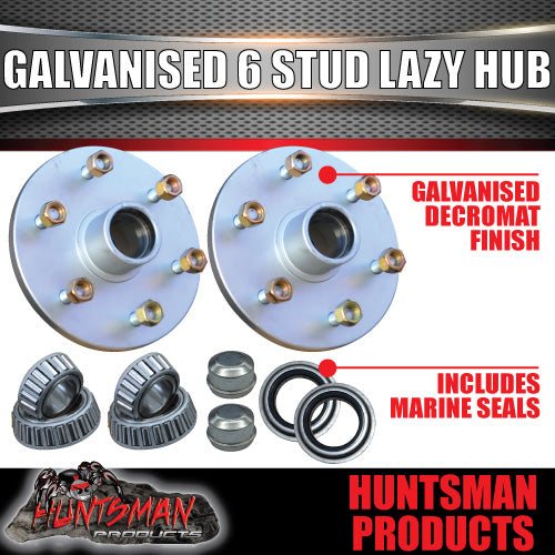 x2 Galvanised 6 stud 6/139.7 PCD Trailer Hubs & Slimline (Ford) Bearing Kits suit Landcruiser Pattern