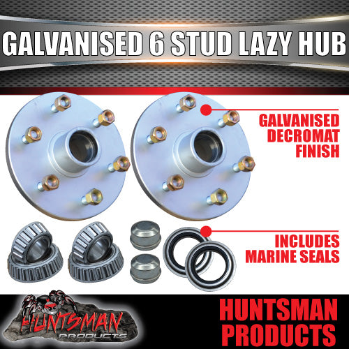 x2 galvanised 6 stud 6/139.7 trailer lazy hubs & Slimline (Ford) bearings