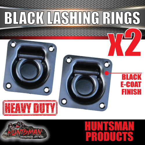 2X Black E coated Lashing Rings Tie Down Anchor Points 100mm x 95mm