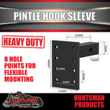 8" Adjustable Pintle Hook Sleeve, 2" Solid Square Tube, 8" Shank, 8 Holes 4500kg