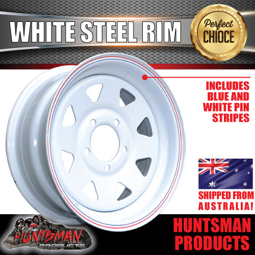 15x6" WHITE POWDERCOATED TRAILER RIM: SUITS FORD PATTERN