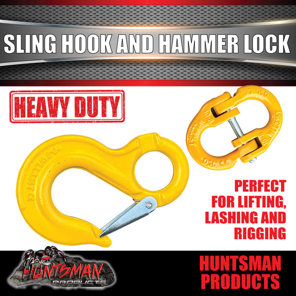 2 x 13mm 5.3t Hammerlock + Eye Sling Hooks For Caravan Trailer Chain Connection