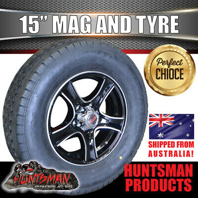 15" Trailer Caravan Ford Pattern Stealth Alloy Mag Rim & 195R15C Tyre. 195 15