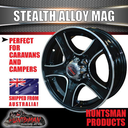 15X5 Trailer Caravan Stealth Alloy Mag Wheel: suits Ford pattern
