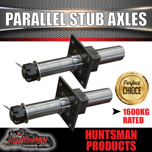 x2 1600kg Parallel Machined Trailer Stub Axles To Sleeve Into 50mm x 5mm RHS with Electric Mounts