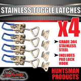 x4 LARGE STAINLESS STEEL TOGGLE / OVER CENTRE LATCH.
