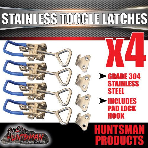 x4 LARGE STAINLESS STEEL TOGGLE / OVER CENTRE LATCH.