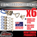 x6 LARGE STAINLESS STEEL TOGGLE / OVER CENTRE LATCH.