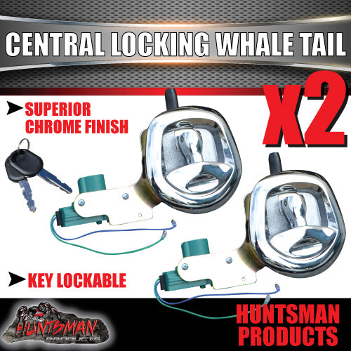 2x 12 Volt Power Operated Chrome Whale Tail T Handle Folding Lock