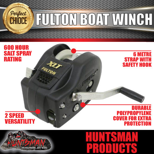 Fulton 3200Lb (1454kg) 2 Speed Winch 20' (6m) Strap. Black Cover