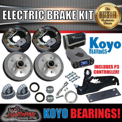 5 Stud 10" Trailer Electric Brake, Coupling Kit & p3 Controller + Japanese Bearings!.