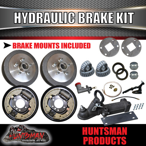 9" Trailer Hydraulic Drum Brake Kit + Coupling & Fitting Kit. 5 & 6 Stud